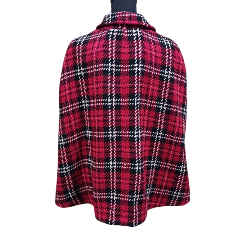 Talbots Poncho Button Front Plaid Cape Jacket - Picture 5 of 10